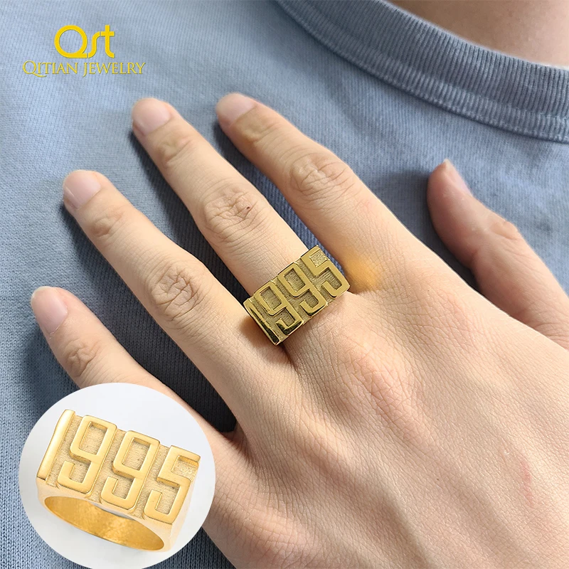 Stainless Steel Birth Year Ring For Women Men Customized Letter Number Initial Ring Personality 3D Hip Hop Rings Birthday Gift