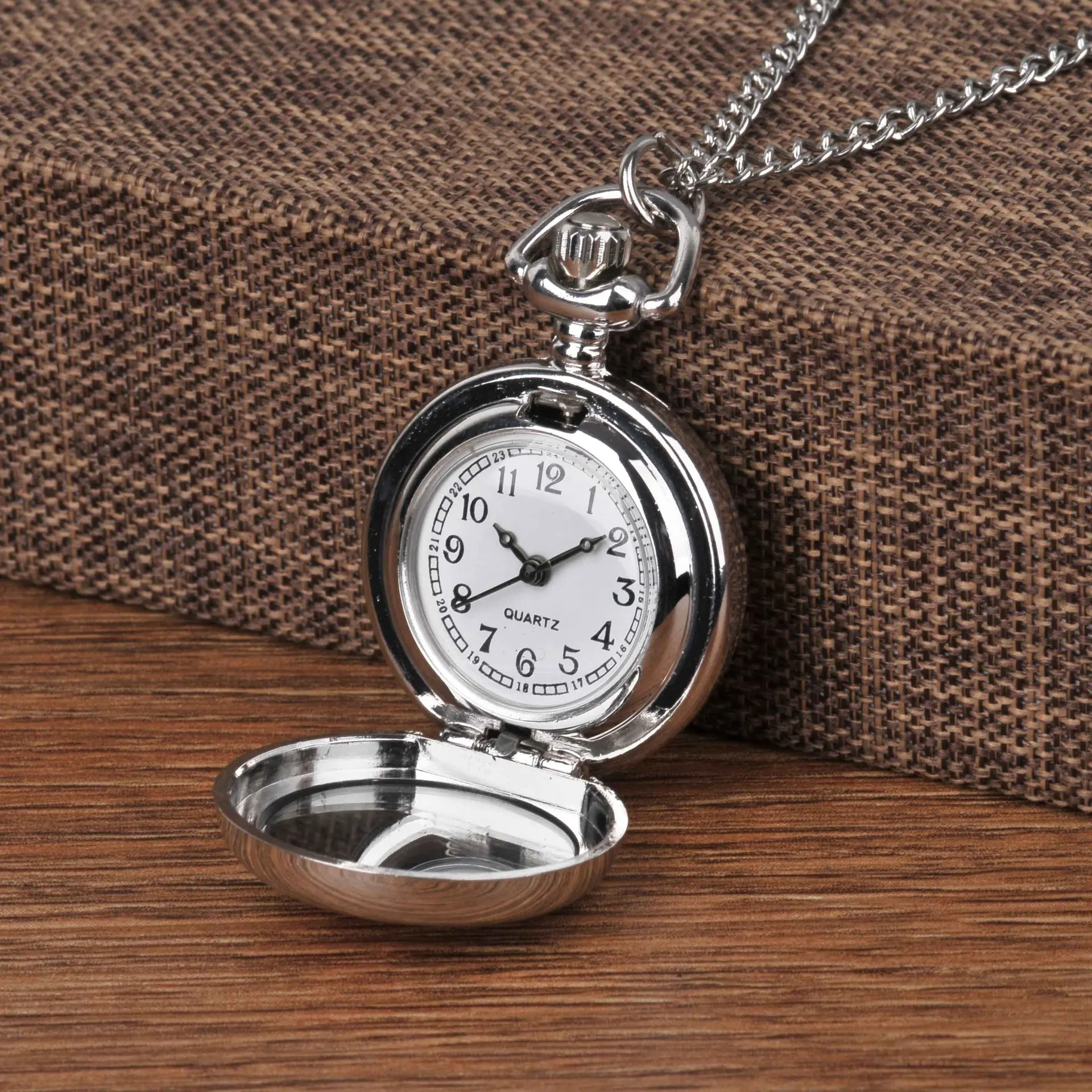 Cute and fun delicate small pocket watch silver ceramic piece Christmas tree