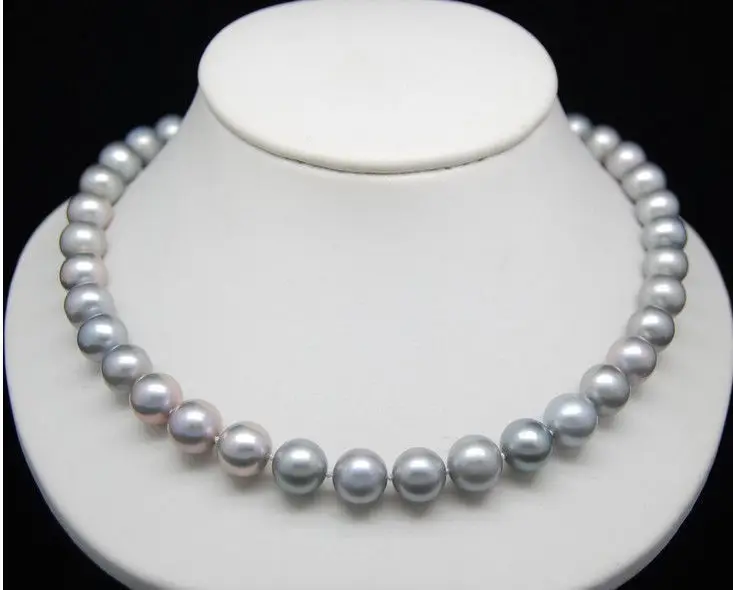 

HUGE 18"AAA ROUND 9-10MM PERFECT SOUTH SEA GENUINE GRAY PEARL NECKLACE 14k/20