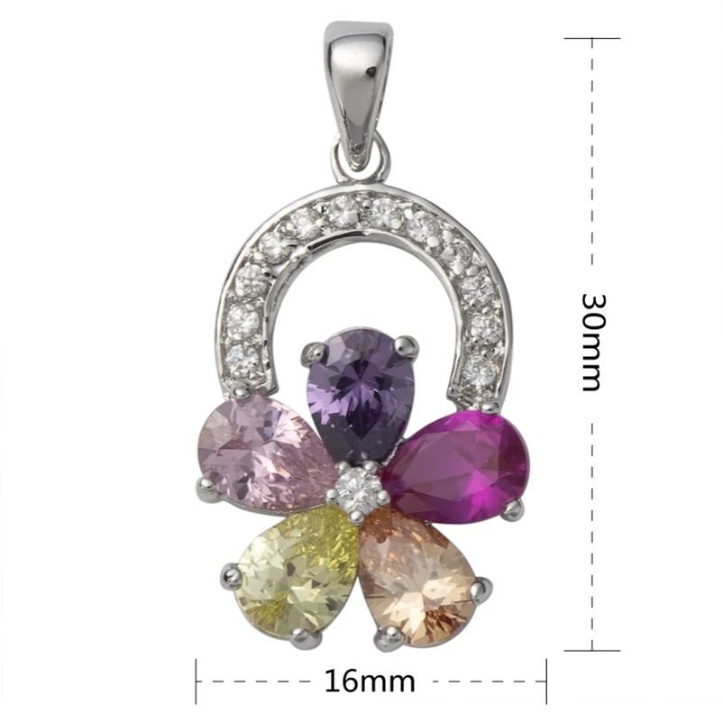 SHUNXUNZE pendants women jewelry charms christmas Flower Pink Purple Morganite Peridot Cubic Zirconia Rhodium Plated Flower R505