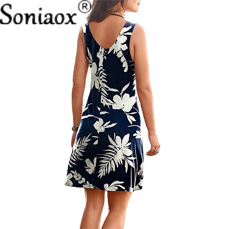 Beach Boho Print Dress 2021 New Sexy V-Neck Sleeveless Loose A-Line Dress Summer Women Casual Dresses Vestidos
