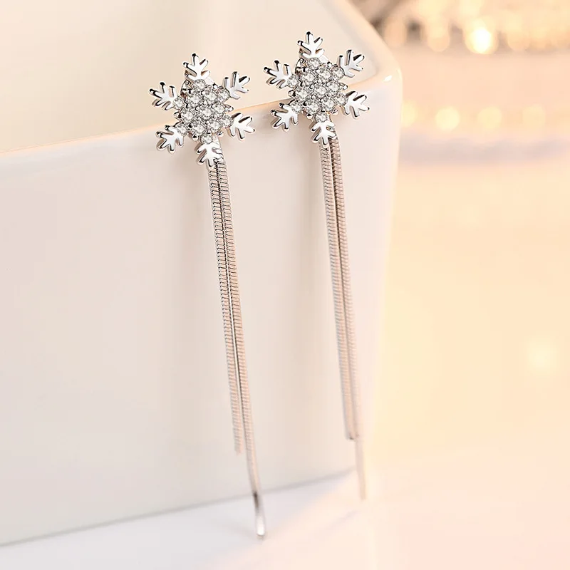 New Arrival 925 srebrna igła biżuteria Snowflake Earline Tassel kolczyki dla kobiet dziewczyn moda komunikat Bijoux Pendientes