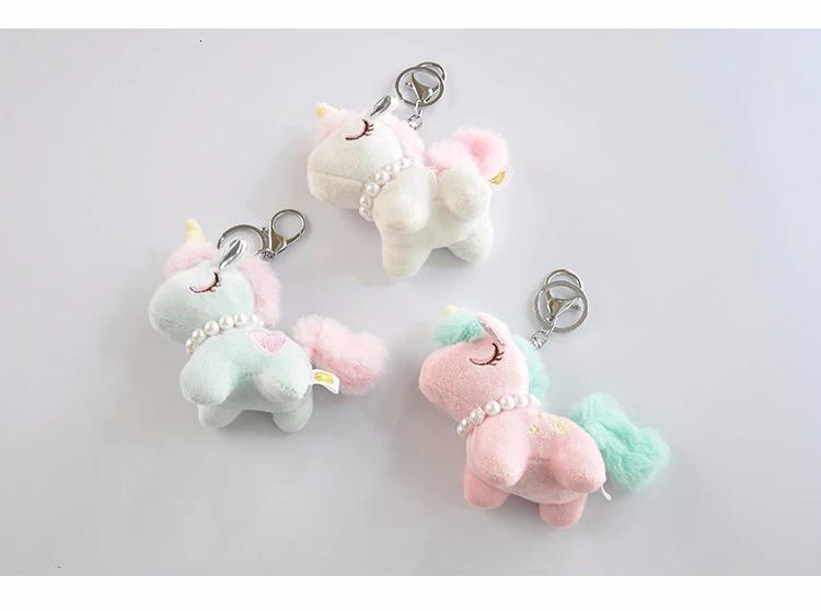 Lovely 8cm Unicorn Sweet Horse Plush Toy Key Chain Soft Animals Doll Mini Horse Bag Pendant Toy For Kid Girls Xmas Birthday Gift