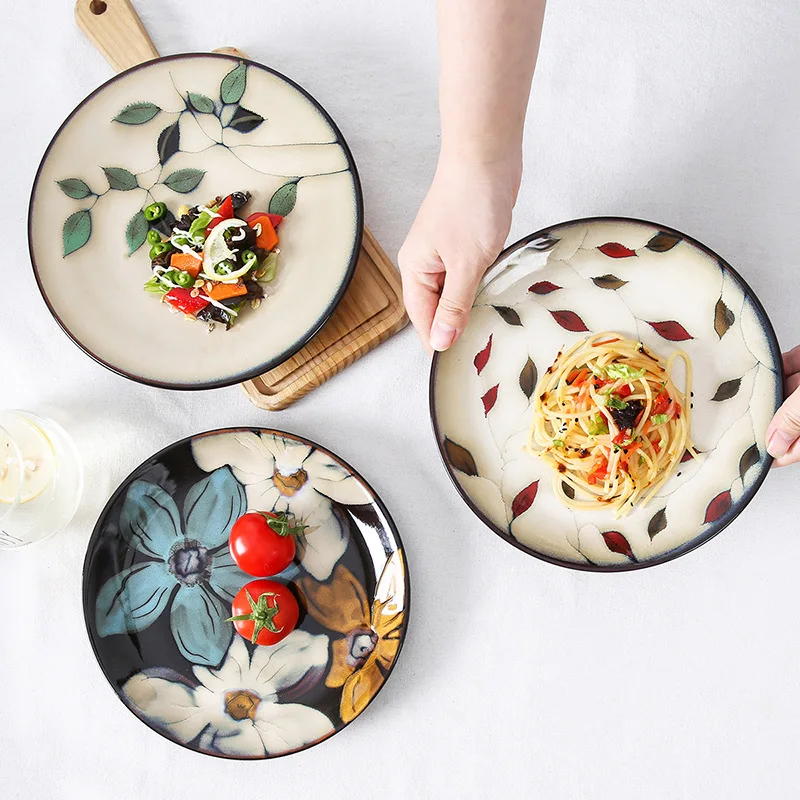 

Chinese Ceramic Dinner Plates Dinnerware Food Containers Painted Underglaze Color Home Creative Steak Dish Kitchen Tableware