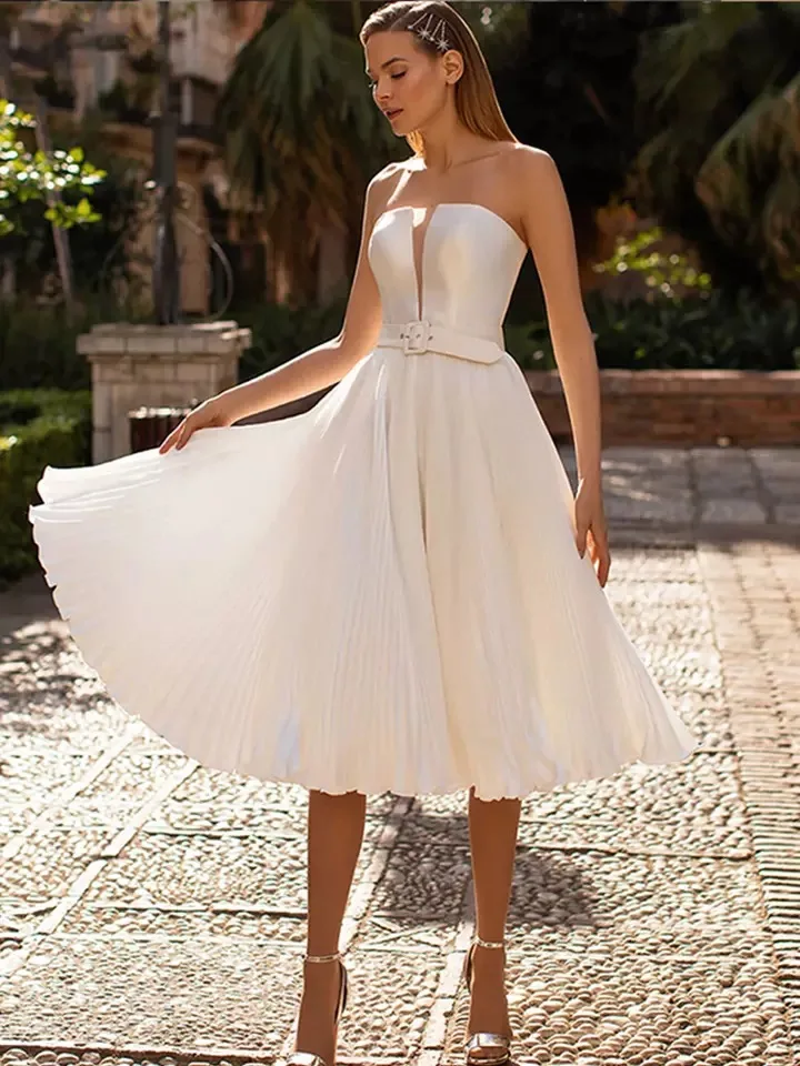 

Short Wedding Dress 2021 Simple A Line Wedding Dress Soft Satin Short Bridal Dress Elegant Boho Wedding Gowns Turkey Vestid