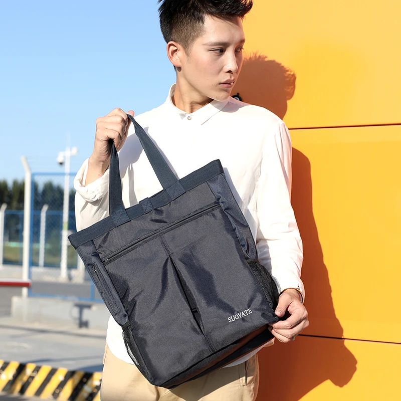 Bolso de mano de nailon impermeable para hombre, bolsa de hombro ligera de gran capacidad, elegante, informal, de alta calidad, color negro