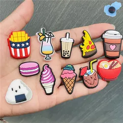 Coffee Pizza Food Drink Sushi Ice Cream Tea PVC Shoe Charms Sandals Accessories Shoes Buckle Decorations Fit Kid Gift