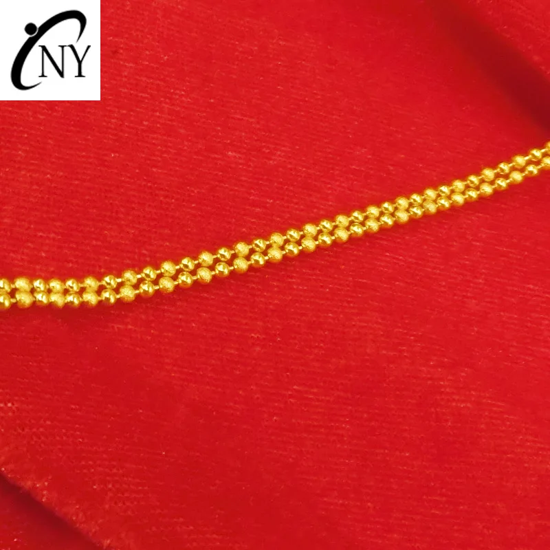 Real 18K Yellow Gold BIRTHDAY Beads Neckalce for Woman Casual/Sporty Trendy 45cm Length Chains Jewelry with Box Gifts