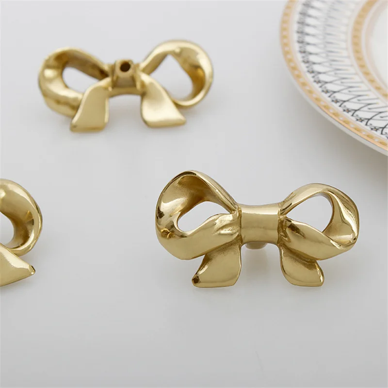 1Pc French Bowknot Handle Wardrobe Cabinet Door Drawer Dresser Brass Handles Furniture Knob Pulls DIY