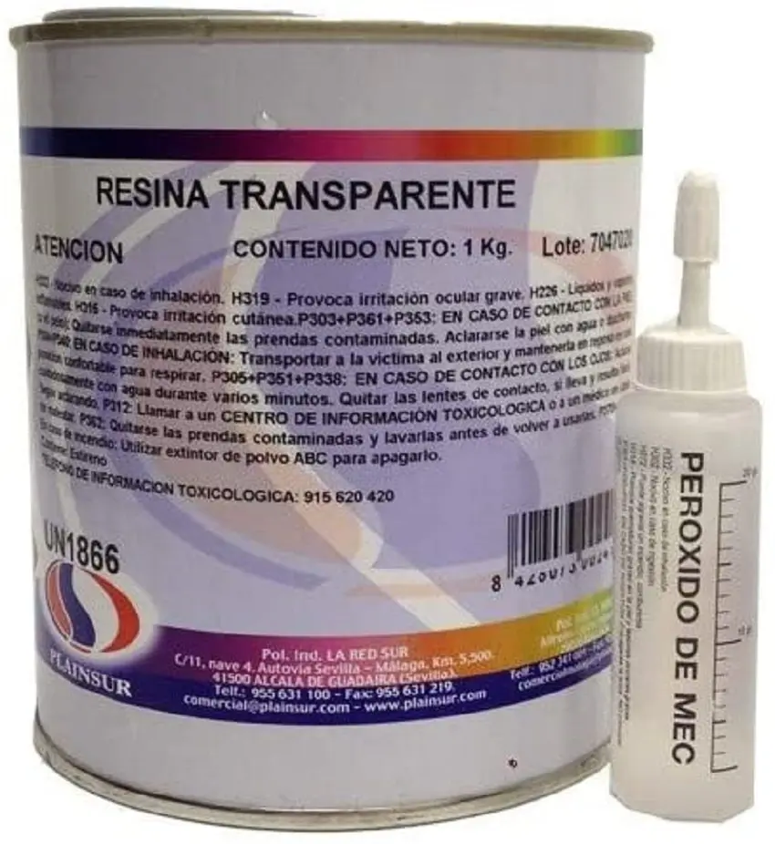 1 kg transparent PLAINSUR polyester resin with Catalyst repair cars motorcycles boats