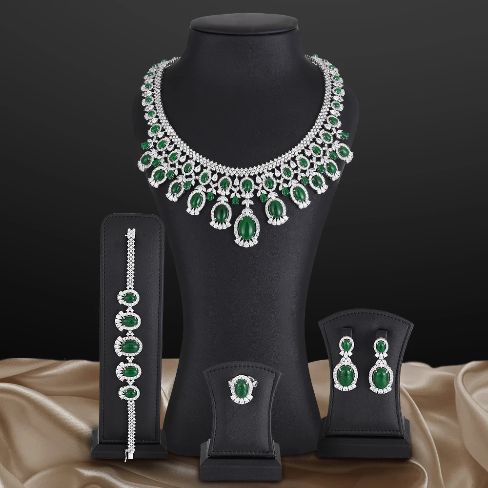 Soramoore Luxury Bridal 4PCS Necklace Bracelet Earrings Ring Jewelry set For Ladies Women Wedding African CZ Dubai Shiny Jewelry