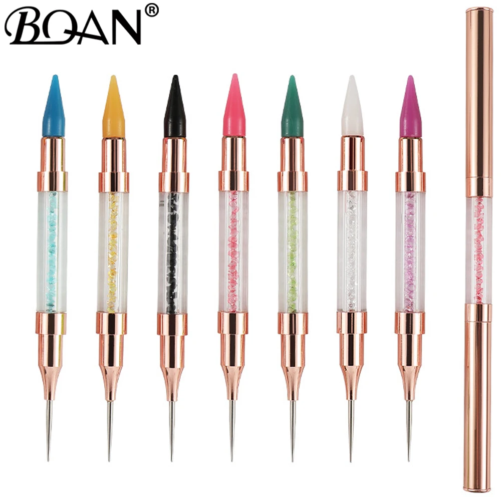 BQAN 1 PCS Rose Gold Dual-ended Nail Dotting Pen Crystal Beads Handle Rhinestone Studs Picker Wax Pencil Manicure Nail Art Tool