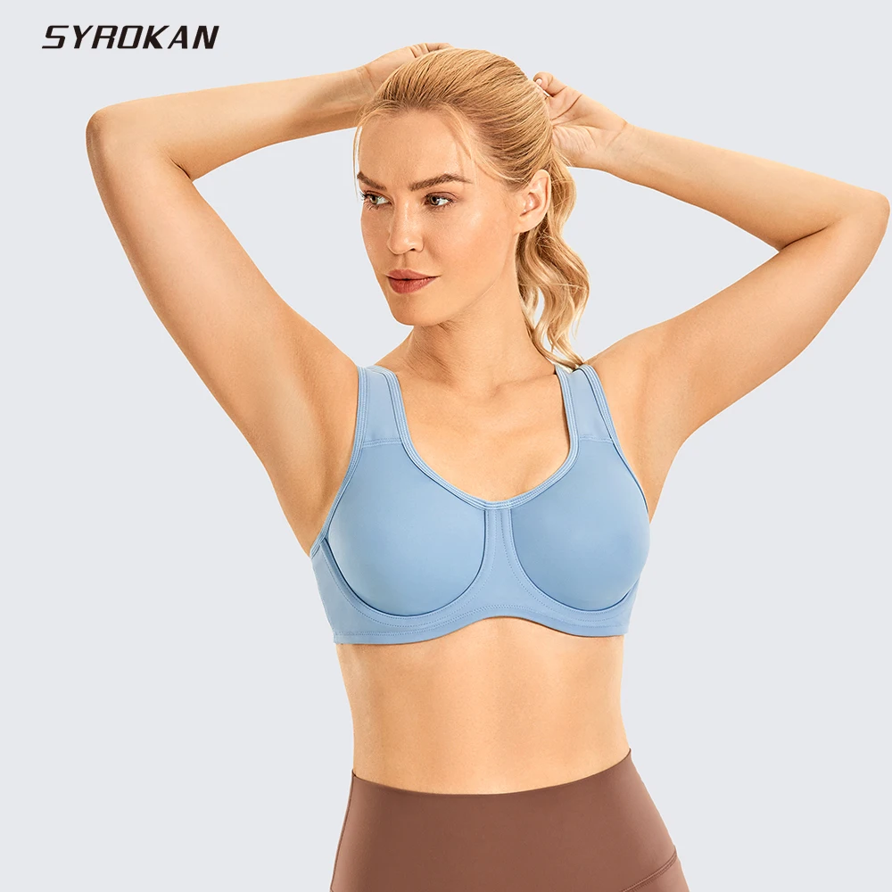 SYROKAN Women\'s Underwire High Support Plus Size with Adjustable Straps Sports Bra Big Size Running Bralette Top Shockproof