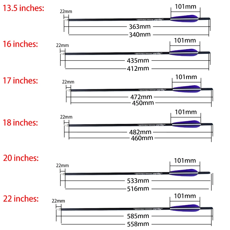 Carbon Arrow 6/12 13.5/16/17/18/20/22Inch Spine 400 Column w Replaceable Arrowhead Crossbows Bolts Fit Hunting Bow Archery