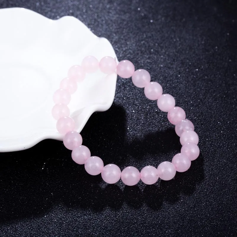 2022 Natural Stone Pink Quartz Bracelets for Women Handmade Rose Gems Crystal Beads Elastic Cord Bracelet Jewelry Gifts