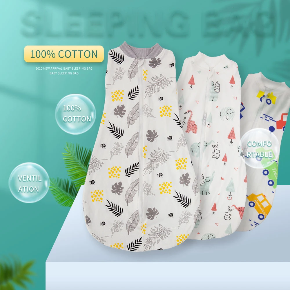 Saco de dormir para bebé recién nacido, 100% algodón, manta suave, bonito patrón de aire acondicionado, 0-6M, 2 en 1, multifuncional