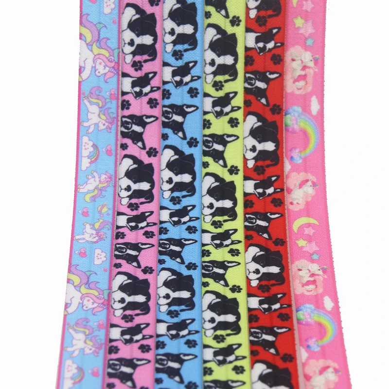 DHK 5/8'' 5yards dog horse printed Fold Elastic FOE stretch ribbon hairbow headwear headband DIY OEM C1847