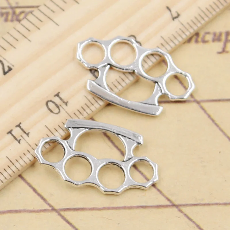 20pcs Charms AI Punch Knuckle Dusters 24x14mm Tibetan Bronze Silver Color Pendants Antique Jewelry Making DIY Handmade Craft