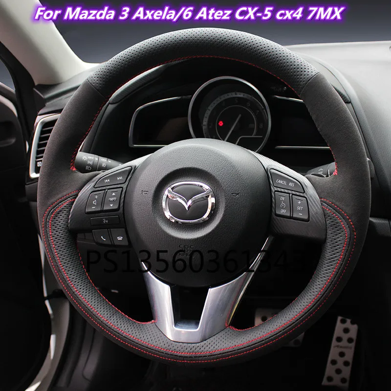 

Suitable for Mazda 3/5/6 Atez Angsai cx-30 CX-5 CX-4 CX-7 hand-stitched leather suede steering wheel cover