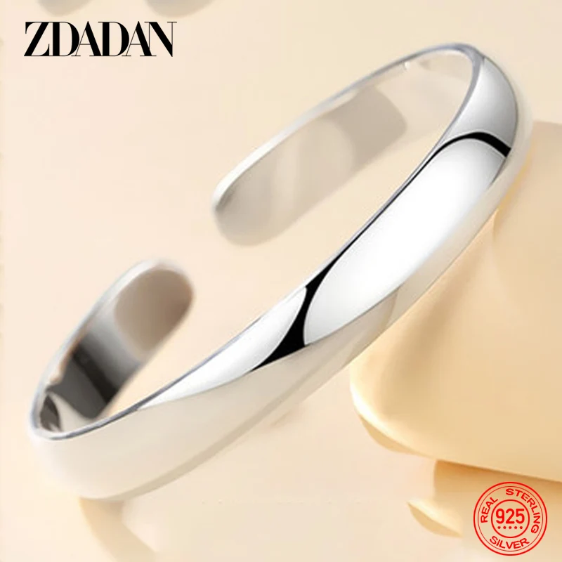 ZDADAN 925 Sterling Silver 8MM Smooth Open Cuff Bracelet Bangle For Women Charm Wedding Jewelry Gift