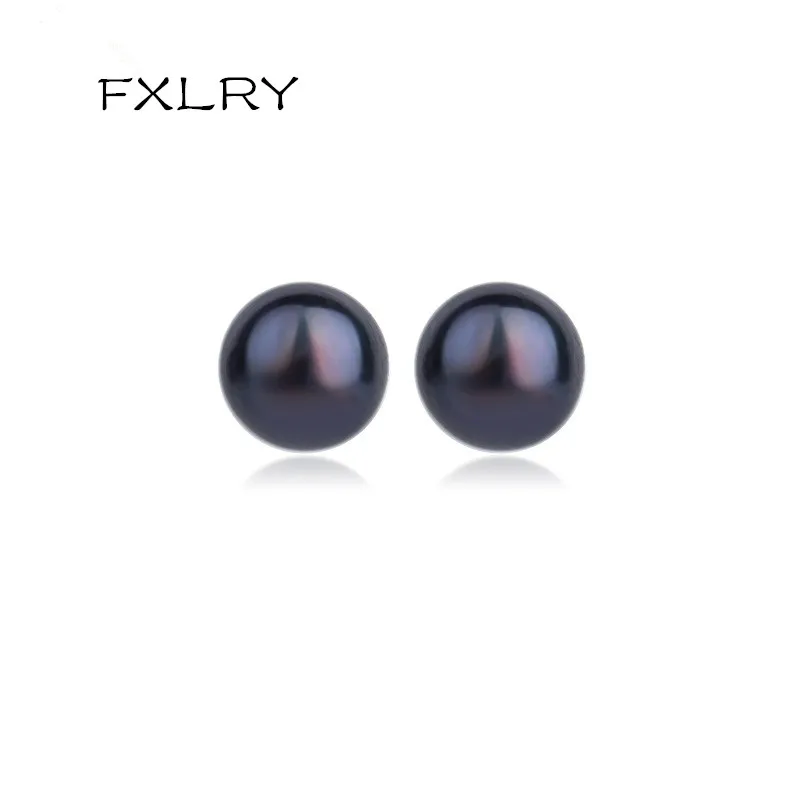 

FXLRY New Arrival 6.5mm White and Black Stud Imitation Pearls for Women Stud Earrings Jewelry