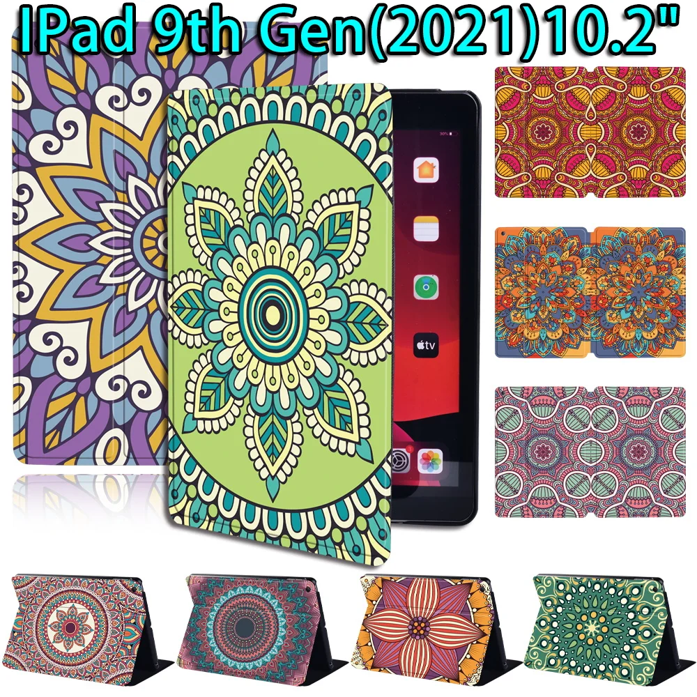 

Case for IPad 9th Generation 10.2 Inch 2021 Tablet Adjustable Folding Stand Cover for ipad 9th Gen Mandala Pattern Case