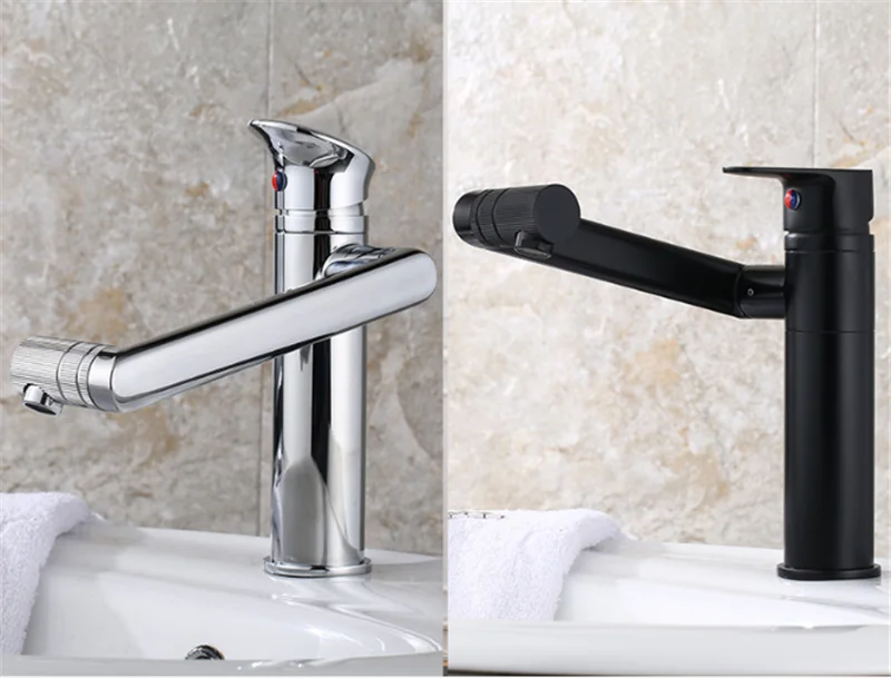 Brass Chrome Deck Mounted Single Handle Hot and Cold Faucets Bathroom Fixture Black Basin Faucet