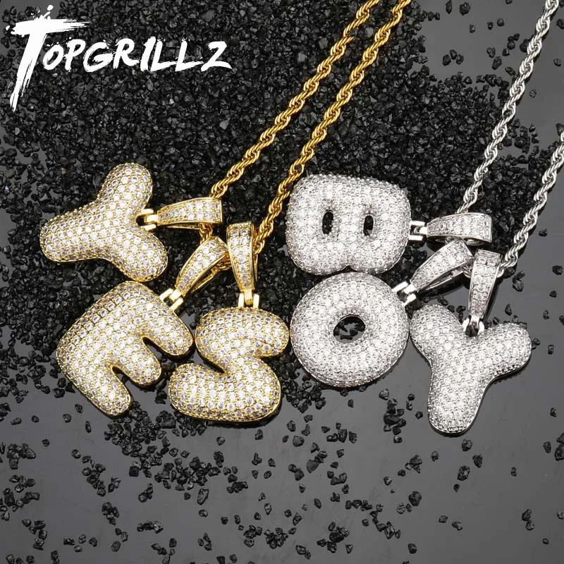 TOPGRILLZ A-Z Name Letters Necklaces & Pendant Chain For Men Women Gold Silver Color Cubic Zircon Hip Hop Jewelry