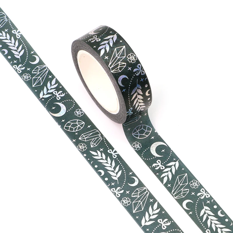 NEW 1 Roll 10M Diary decorating Silver Foil Moon Stars and Leaves Washi Tapes DIY  Journal Adhesive Masking Tape Cute Stationery