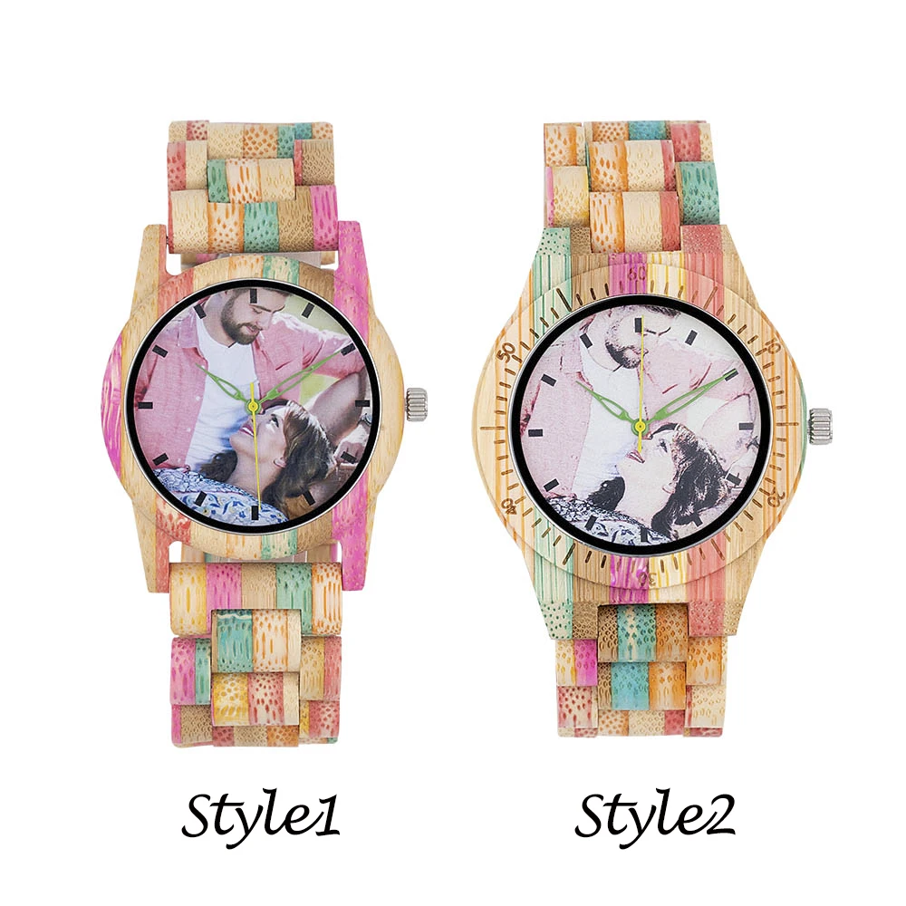 UONNEY Dropshipping Personalized Painting Photo Bamboo Wooden Watch Waterproof Band Anniversary Gift for Woman Your Loved One