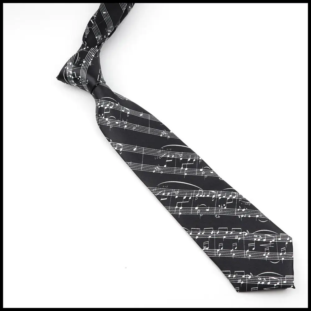 Classic Fashion Men\'s Skinny Tie Colorful Musical Notes Printed Piano Guitar Polyester 8cm Width Necktie Party Gift Accessory