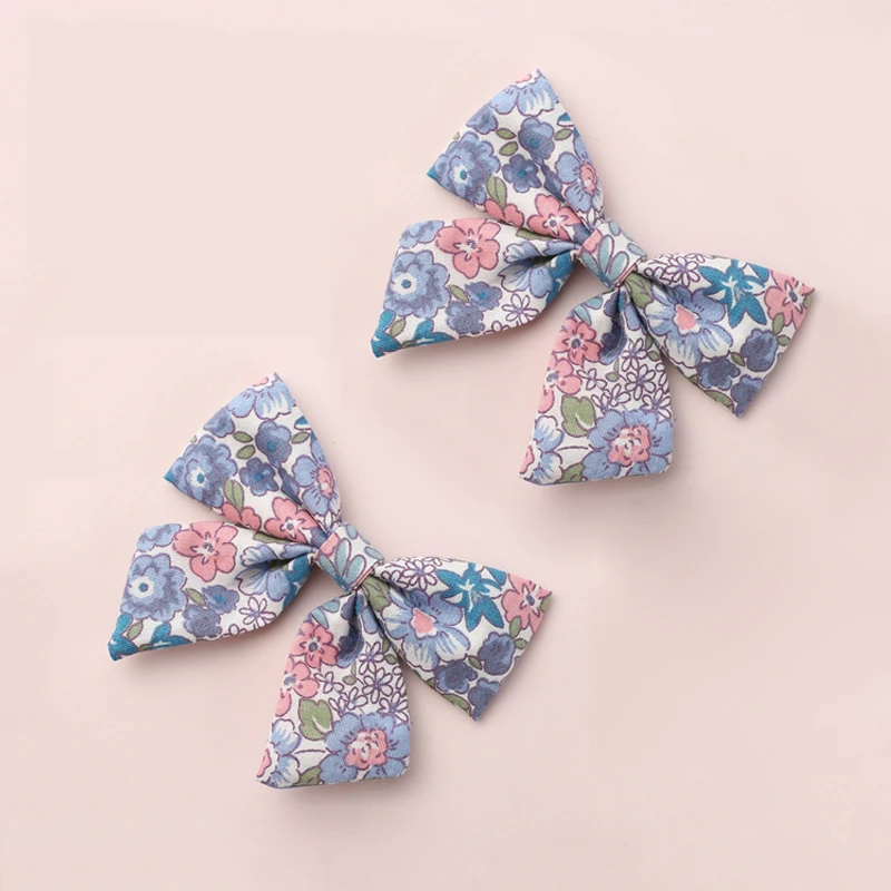 Baby Girls Hair Clips Floral Printing Bows Hair Pin For Children Liberty Cotton Barrette Kids Summer Hair Accessories 2Pcs/Set