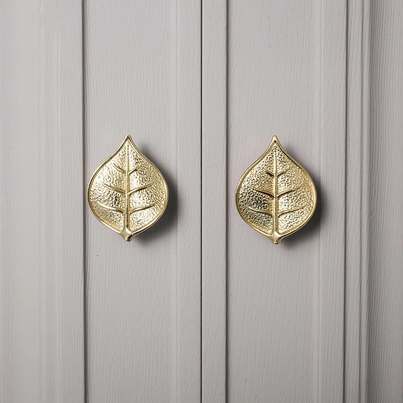 1Pc Apple Leaf Shaped Handles Nordic Style Furniture Drawer Cabinet Door Knob Solid Brass Gold Home Decoration Handles Diy Pulls