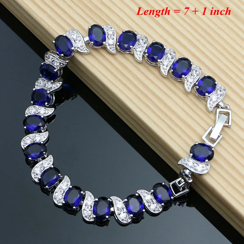Silver 925 Jewelry Sets for Women Wedding Bridal Birthday Jewelry Blue Tanzanite Bracelet Rings Earrings Pendant Necklace Set