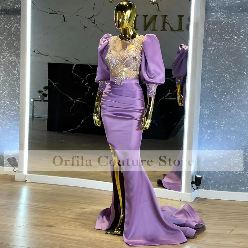 Vestidos de baile de graduación de sirena púrpura para mujer, cuentas de satén para Fiesta, Vestidos de Noche formales africanos, ropa de recepción de boda