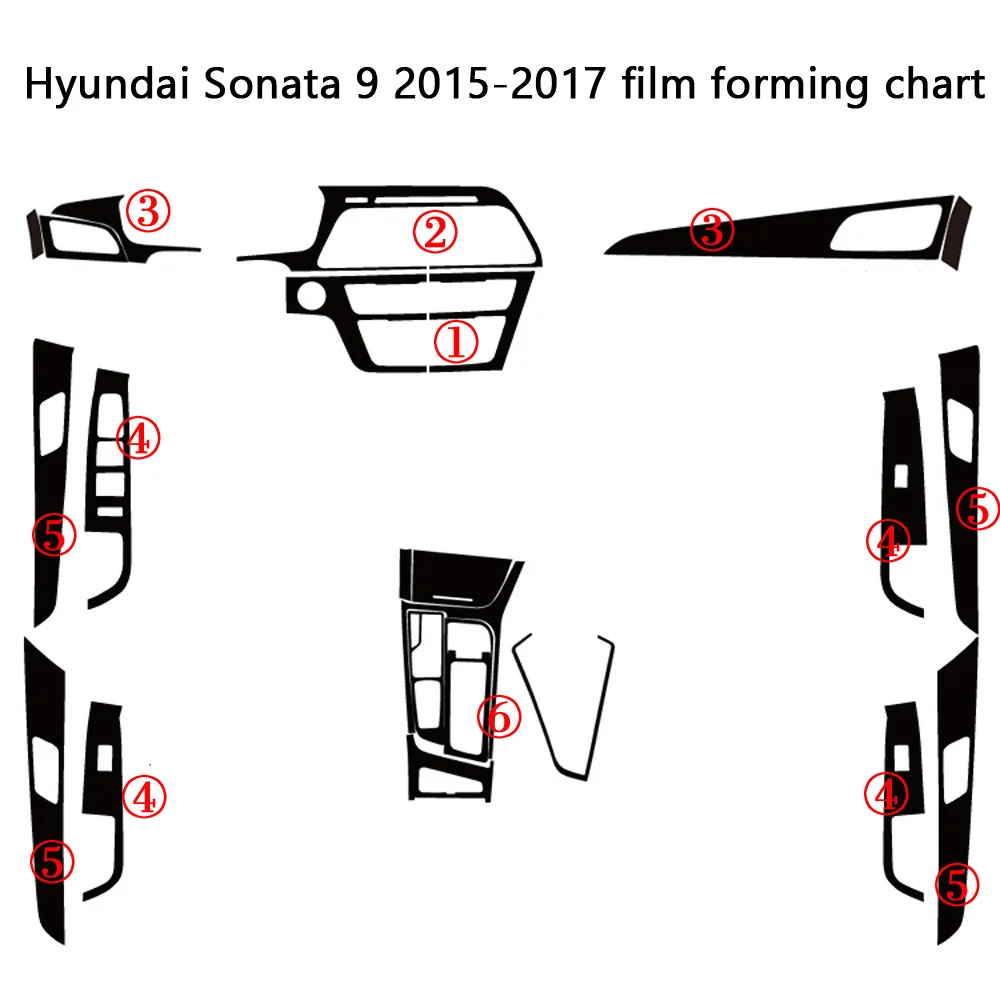 

Для Hyundai Sonata 9 2015-2017 внутренняя Центральная панель управления дверная ручка 5D наклейки из углеродного волокна Переводные картинки аксессуары для стайлинга автомобиля