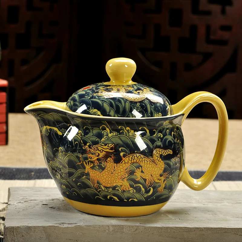 Chinese Kung Fu Ceramic Teapot with Strainer Handmade Dragon Flower Puer Tea Pot 350ml Porcelain Samovar Kungfu Teaware