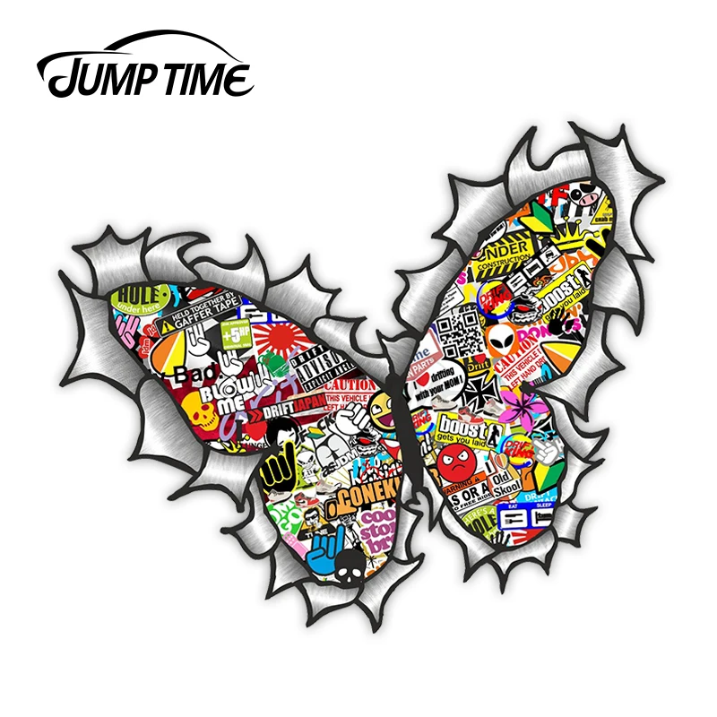 Jump Time Ripped Torn Metal Butterfly Design With Colour JDM Style Stickerbomb Motif External Vinyl Car Sticker  for Windows