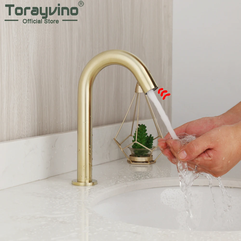 

Torayvino Golden Nickel Automatic Touch Free Sensor Bathroom Faucet Basin Sink Solid Brass Faucet Washbasin Deck Mount Water Tap