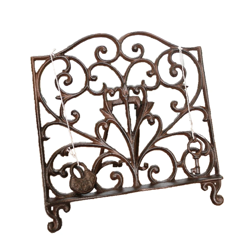 Rustic Vintage Shabby Retro Wrought Iron Metal Cookbook Holder Stand Display