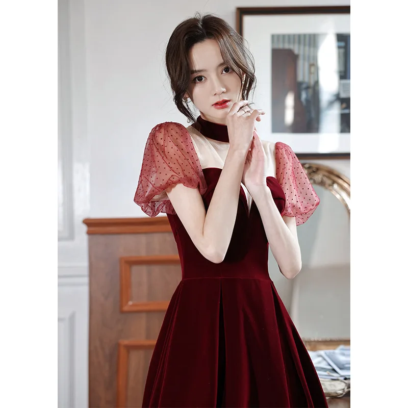 Sexy Chiffon Puff Hülse Velours Abendkleid Zurück Bandage Formale Kleider Cheongsam Robe De Soiree Vestidos Größe XS-3XL