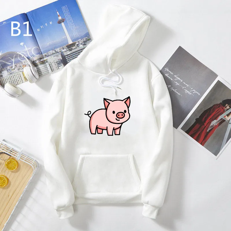 

Cartoon Print Pig Hoodie Oversize Harajuku Sweatshirt Gothic Aesthetic Clothing Kpop Hoodies with Pocket Kawaii Clothes for Teen