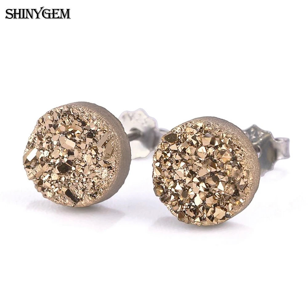 

ShinyGem Cute Exquisite 4-10mm Round Natural Crystal Druzy Stud Earrings Charm Sparkling Small Geode Gem Stone Earring For Women