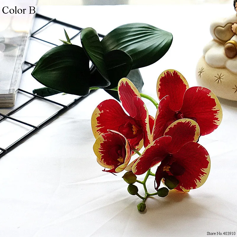 4Heads/branch Orchid mini branch with stem leaves Artificial Flowers Butterfly Orchid for Home Wedding Decoration flores