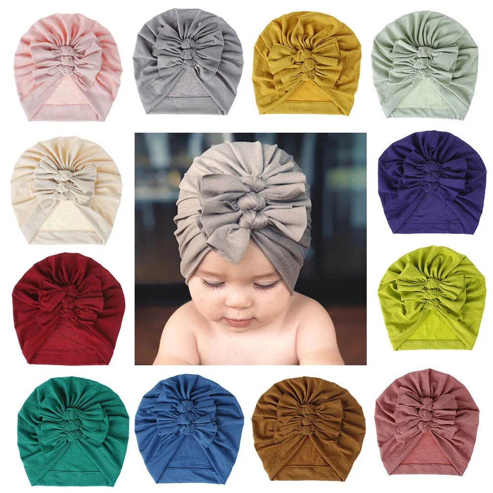 18 Colors Baby Hat for Girls Bows Turban Hats Infant Photography Props Cotton Kids Beanie Baby Cap Accessories Children Hats