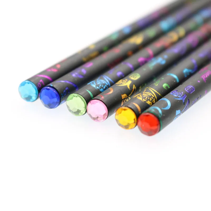 6 Pieces / Set, HB Color Printing Diamond HB Pencil Black Imitation Wood Student Pencil School Drawing Writing Children'S Prize