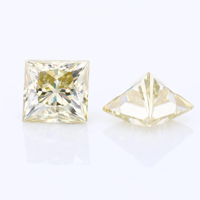 Yellow Color Moissanite 5.5x5.5-12x12mm Princess Shape Brilliant Cut Moissanites Stone for Ring Earrings Pendant Making