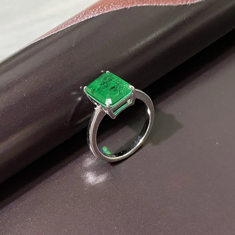 Gica Gema  925 Sterling Silver Wedding Rings For Women Sparkling Emerald High Carbon Diamond Engagement Party Fine Jewelry Gift