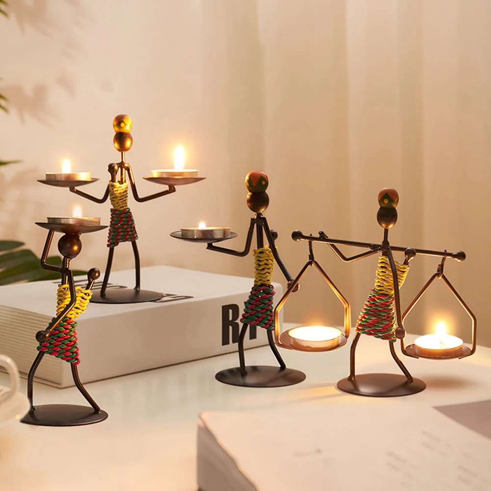 Candelabro de Metal nórdico, escultura de personaje abstracto, soporte de vela, figuritas hechas a mano, decoración del hogar, regalo de Arte de Navidad