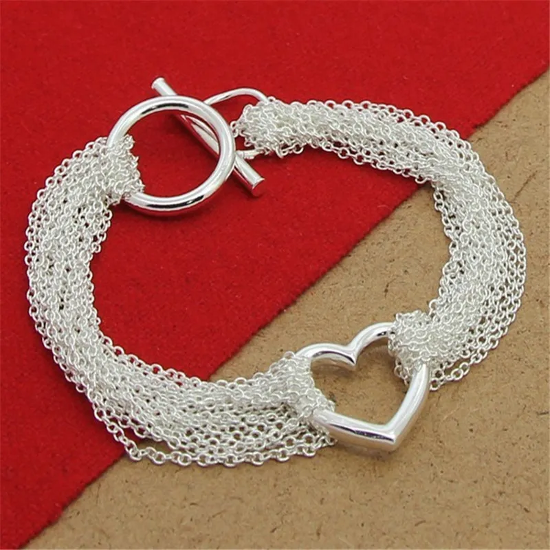 BABYLLNT High Quality 925 Sterling Silver Bracelets Multi-Line Tassel Heart Shaped Bracelet For Woman Charm Jewelry Wedding Gift